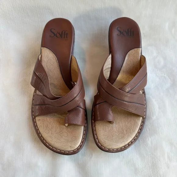 Sofft Brown Leather Womens Sandle Size 8M - Picture 3 of 10